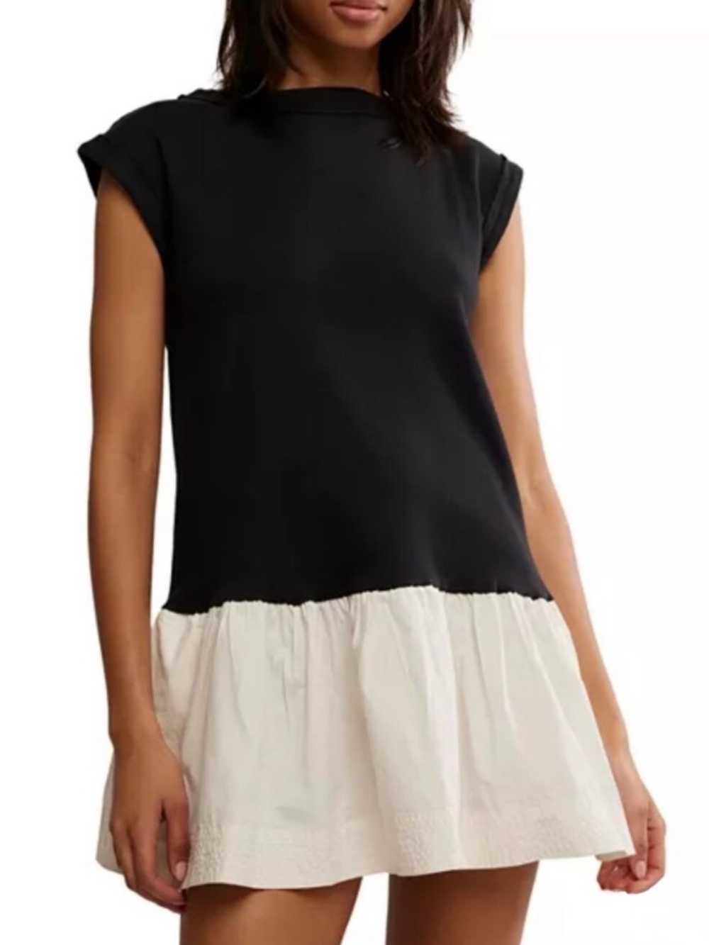 NWT Free People Enya Black and Ivory Mini Dress/Tunic, Size L